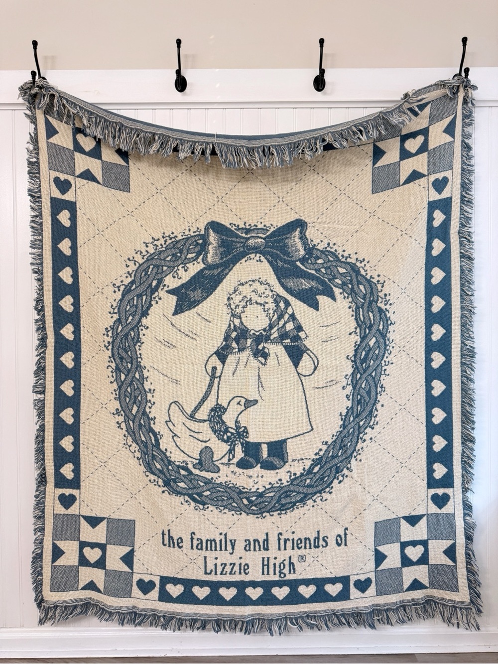 Vintage Folk Art Cotton Throw Blanket